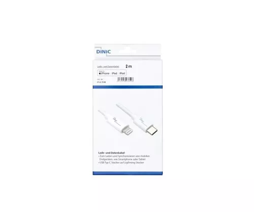 USB C auf Lightning Kabel, MFi zertifiziert, Sync- und Schnellladekabel, weiß, DINIC Boxc mit Euroloch, 2m